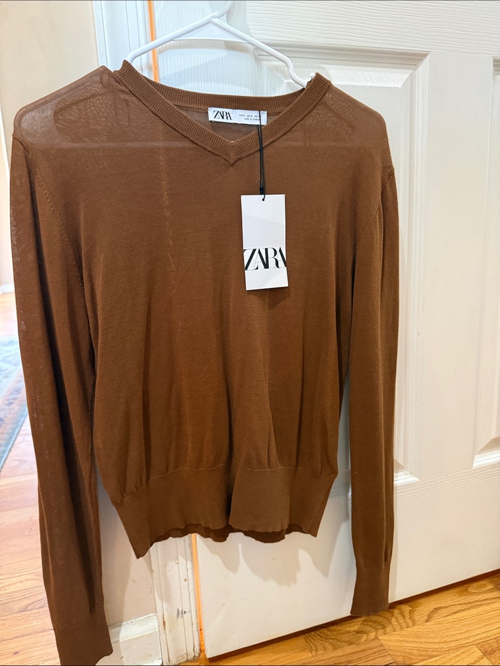 ZARA Brown V-Neck Lightweight Sweater